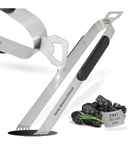 Grilltang van roestvrij staal met houten handvat - cadeau voor grillmeesters - handvat van massief berkenhout - keukentang lang 33 cm - vleestang met gekartelde punten