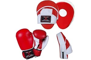 MAXSTRENGTH Boxing Gloves and Curved Focus Pads MMA Boxing Kick Training Hook & Jabs Pro Set Multi Colours