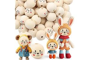 AERZOUSER Holzperlen mit Gesicht 20mm, 100 Stück Holzkugeln mit Gesicht, Natur Holzköpfe mit Gesicht, Niedlich Holzkugeln mit Gesicht für Sorgenwurm, Holzkugel mit Gesicht DIY Dekorationen (kleine maus)