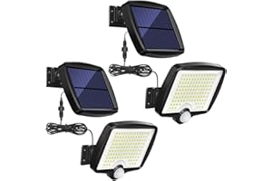 MPJ - Lampes solaires, à 118 LED, avec détecteur de mouvement, câble de 5 m, étanchéité IP65, angle d'éclairage 120°, applique murale solaire, pour extérieur, jardin - 2 pièces