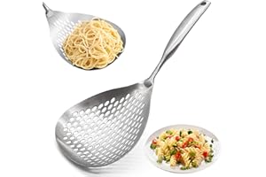 KAYCROWN Schiumarola scanalata, in acciaio inox 304, mestolo per schiumarola, colino per cucinare e friggere, colino per pasta, frittura, cucina