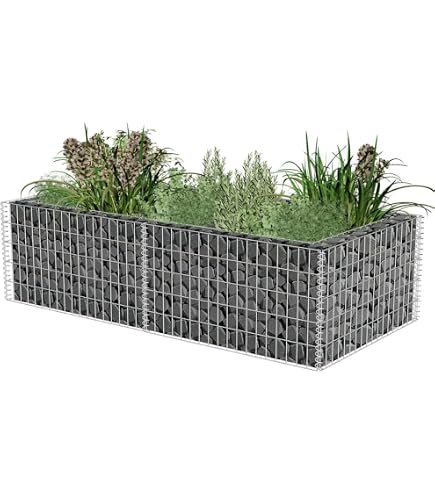 Gabionen Hochbeet Aus Verzinktem Stahl – 180x90x50 Cm, Befüllbar Mit Steinen, Für Garten & Terrasse