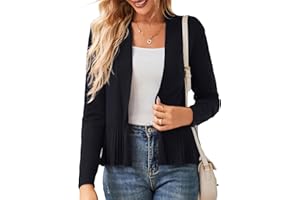 GRACE KARIN Damen Strickjacke Leicht Lange Ärmel Candigan offene Vorderseite Bolero mit Raffung Elegant