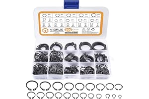 VIGRUE 500tlg Sprengring Sortiment Sicherungsring Set 21 Größe Kohlenstoffstahl E-Clip Externe Haltering Externes C-Clips Geteilte Schnallen Innen-Seegering Unterlegscheiben, M4-M28 mit Kunststoffbox