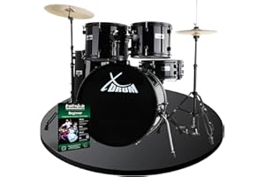 XDrum Rookie 22" Standard Batterie Complète Noire - Idéal pour Débutants - Matériel Stylé en Noir - Incl. Baguettes 5B, Notice de Montage et École de Batterie - Noir