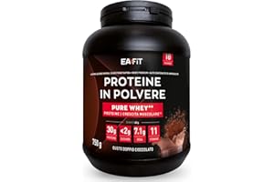 EAFIT Proteine in Polvere Whey 750 g Gusto Doppio Cioccolato | 30 g per Shaker Proteine | Whey Protein Concentrate e Isolate | BCAA + L-Glutammina + Taurina | Integratore per Massa Muscolare|Con 11 Vitamine