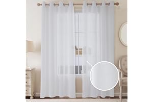 ‎CUCRAF CUCRAF Voile Vorhang Leinenoptik Weiß Gardinen mit Ösen Gardine Halbtransparent für Schlafzimmer Wohnzimmer H245 x B140cm 2er Set
