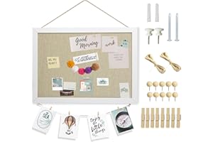 Hyacinthy Cork Board Pin Board, 28 X 42 CM Linen Hanging Wood Framed Photo Board Bulletin Board with Pins, Memo School Notice Boards for Walls, Vision Board for Home Bedroom Kitchen Office Décor