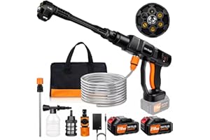 LUCN 6IN1 Cordless High-Pressure Washing Water Gun Car Jet Washing Machine, 21V 300 Bar/3000 PSI, with 2pcs 3.0Ah Battery, 5m Hose