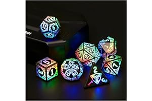 DND Dice Rechargeable with Charging Box, 7 Pieces LED Dice, Dungeons and Dragons Polyhedral Dice Set for Tabletop Games ZHOORQI D and D Dice (Coloured Light Up Dice)