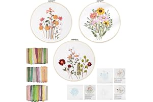 XWCHASA Kit Ricamo con Motivo Floreale e Istruzioni, 3 Pezzi per Principianti, Set Ricamo Completo con Telaio, Filo e Attrezzi, Embroidery Kit per Adulti e Aficionati