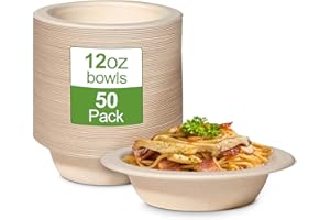 GREENESAGE 50 Ciotole Usa e Getta in Canna da Zucchero, 350 ml, per Insalata e Zuppe, Biologiche, Rotonde, Marrone