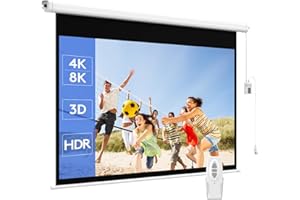 WASJOYE 120"Motorized Projector Screen Electric Diagonal Automatic Projection 16:9 8K HD Movies Screen for Home Theater Cinema Office Video Game Outdoor Indoor W/Remote Control and Wall/Ceiling Mount