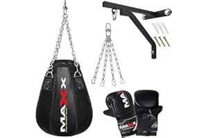 MAXX PRO BOXING GEAR MAXX BLACK MAIZE BAG Heavy Kick Punching Bags Chain Kick Boxing Punch bag MMA Gloves (12PCs SET WITH BRACKET)