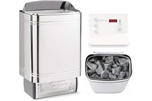 ‎TIME4WELLNESS Sauna-Set Finnischer Sauna Ofen Sentiotec Nordex II 6/8/9 kW mit Saunasteuerung Sentiotec K1 / K2 und Saunasteine time4wellness (6 kW, Saunasteuerung K2 mit Zeitvorwahl & Digital Display)
