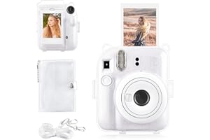 Rieibi Funda para Instax Mini 12 - Funda cámara instantánea Fujifilm Instax Mini 12 con Bolsillo Trasero para Fotos, Correa Transparente para el Hombro y Mini álbum de Fotos - Transparente
