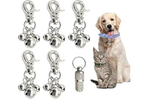 SWIRLCOLOR Cencerros para Perros, 5 Piezas de Aleación de Zinc Plateado Campana Triple Colgante Campana para Perros Metal Mascotas Campanas para Collares con 1 Colgante Perro para Perros y Gatos