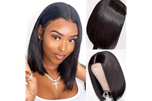 PORSMEER pelucas Mujer Pelo Natural Gustar Humano Corta Bob Pelucas Cabello Virgen Brasileño Lace Frontal Peluca Color Natural Con Cabello de Bebé Para Mujer Negra de 10 Pulgadas