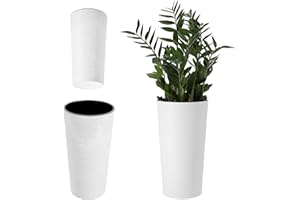 KADAX Doniczka z wiórami drewnianymi, elegancka ozdobna donica z wyjmowaną wkładką, ochrona doniczki do biura, donica na kwiaty, doniczka, miska ogrodowa (biała, Ø 19 cm)