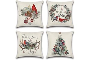 JOTOM Weihnachten Kissenbezug wasserdichte Kissenhülle 45x45cm 4er Set Sofakissen Dekokissen Bezug für Sofa Zimmer Outdoor Balkon Terrasse Patio Garten Outdoor (Weihnachtsthema B)