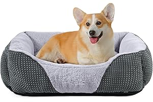 FURTIME Medium Dog Bed Pet Bed, Washable Dog Bed Medium with Non-slip Bottom, Calming Dog Bed Pet Beds For Small Medium Dogs, Corgi, Teddy, Chihuahua And French Bulldog, Grey, 63×53×20 cm