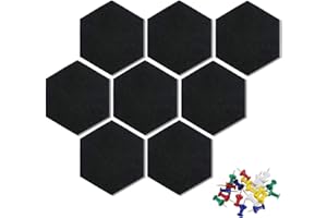 Uoisaiko Felt Hexagon Bulletin Board with 20 Pins, Pack of 8 Self Adhesive Notice Boards for Home Office Kitchen, DIY Pin Board Wall Tiles for Photos Memos
