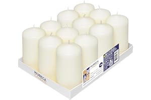 ‎HORECA CANDLES Horeca Candles - Stumpenkerzen - Elfenbein - Ø 6 x 12 cm - 12er Set Blockkerzen - Lange Brenndauer 40 Stunden - Ohne Duft - Kerzen für Haushalt, Feiern und Gastronomie