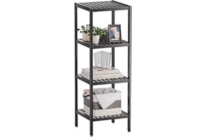 SMIBUY Bathroom Storage Shelf, 4-Tier Bamboo Rack Organizer, Multifunctional Shelving Unit for Living Room Bedroom Kitchen (Black)