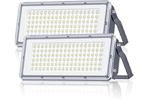 LAMLAMCK 100W Faretto LED da Esterno - 2 Pezzi 10000LM Super Luminoso Faro LED Esterno con Trasformatore, 7000k Bianca Fredda Luce Esterna, Impermeabile IP67 Faretti per Garage, Cortili, Stadi, Fabbriche