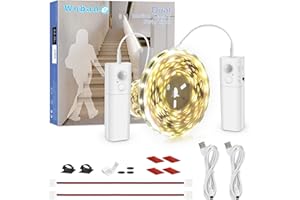 WOBANE Battery Operated 5m LED Strip Lights with 2 Motion Sensor,LED Wardrobe Light Motion Activated,Rechargeable LED Strip,LED Night Lights for Closet, Stair,Pantry,Counter,Cabinet,Bed,6000K White