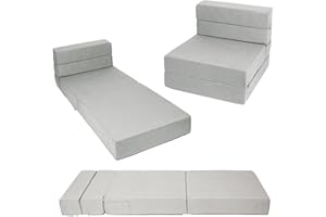 jianyana Guest Foldable Z Bed Chair, 15cm Thick High Single Chair Tri Folding Sofa Futon Mattress with Washable Cover(Light Grey，190×71CM)