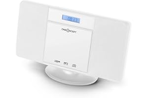 oneConcept V-13 Stereo CD Player - HiFi System, MP3, USB, Radio, Wireless Connection, Hi-Fi Compact Stereo Systems, Clock with Alarm and Sleep Timer, Simple Wall Mounting, White, w BT