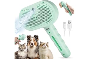 PYNTOP Cat Steam Brush Hair Removal Comb - 3 In 1 Pet Hair Magic Wand with Water Spray & Release Button, Self Cleaning Mist Massage Dog Brush, Pet Deshedding Grooming Brushes for Long Short Haired Cats Dogs