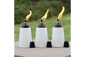 Seraphic Table Top Citronella Oil Burner Torches for Outdoor Patio, 16oz Decorative Glass Tiki Torch Citronella Oil Lamp Candles for Outside Deck, Garden, Parties, Set of 3, White