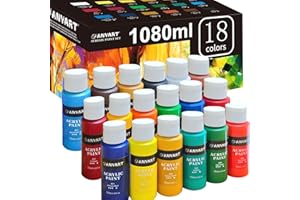 Anyart Vernice Acrilica Set 18 Colori 59ml ciascuno Vernice Acrilica per Tela Carta Pietra Legno Ceramica Tessuti Impermeabile Resistente alla Luce Asciugatura Rapida Artista Pittore