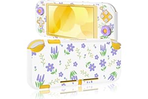 DLseego Protective Case for Switch Lite,Flower Printing Hard PC Full Protection Shell Cover Anti Scratch Skin with 2PCS Thumb Grip Caps,White