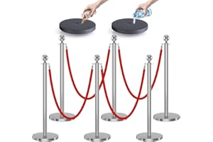 kaiyomi 6Pcs Stanchions with Red Velvet Ropes Set, 5 Feet Velvet Ropes and Posts Poles for Red Carpet Party Decoration and 360° Photo Booth (Silver)
