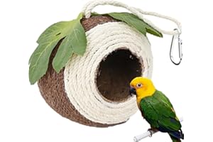 PW TOOLS Capanna del ' della Noce di Cocco | Casa di Cocco per Uccelli - Capanna per Uccelli in Guscio di Noce di Cocco Naturale, di Uccelli Intrecciato a Mano per pappagalli