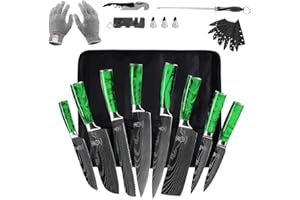 FULLHI Juego de cuchillos japoneses de 14 piezas, juego de cuchillos de cocina de acero inoxidable alemán multicolor