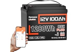 ‎HUMSIENK Humsienk 12V 100Ah LiFePO4 Batterie Max Plus mit Bluetooth, 110A BMS & Tieftemperaturschutz, 15000 Zyklen, 1280Wh Lithium Deep-Cycle-Batterie, Perfekte für Wohnmobil, Wohnwagen, Boot, Solar