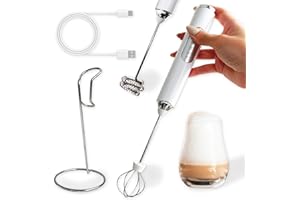 Espumador Leche Electrico de Mano con Usb Micro Recargable, 2 Accesorios, 3 Velocidades mas Soporte de Acero Inoxidable.Batid