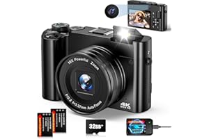 DUOCH Digitalkamera 4K Fotokamera Autofocus Digitalkamera mit Dual-Kameras, 16X Zoom, Anti-Shake, 64MP Kompaktkamera mit 32GB Karte, 2 Akkus, Blitz für Jugendliche, Einsteige (Schwarz)