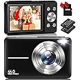 nezini Digital Camera, Vlogging Camera Rechargeable Digital Cameras with 32G Memory Card FHD 1080P 44MP Compact Camera with 16X Digital Zoom, Portable Mini Camera with 2 Battery for Teens,Kids（Black）
