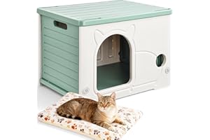 Hibtn Cat House Cave For Outdoor Indoor, Stackable Feral Cat Waterproof Shelter House Insulated Elevated With Cat Nest Mat