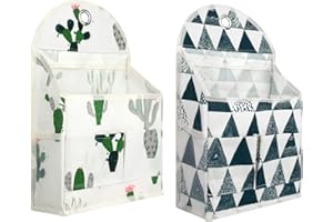 MERYSAN 2 Stücke Hängetasche Hängend Aufbewahrungstasche, Faltbares Leinen Stoff Wand Hängender Körbe Organizer mit 3 Taschen für Kinderzimmer Badezimmer Schlafzimmer - Wasserdicht(Grün)