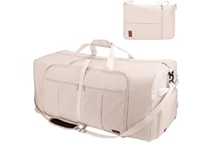 Urtala Foldable Travel Bag for Men & Women, Large Weekender Overnight Bag with Shoe Compartment, Waterproof Hand Luggage Bag/Sports Bag, beige, Foldable travel bag