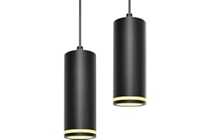 BOYIR Suspension Luminaire Noir 15cm, Lustre LED Cylindre Simple Moderne, Câble Réglable, Luminaire Plafonnier avec Douille GU10 pour Cuisine Salon Chambre Restaurant Bar (sans ampoule), 2 Pack