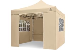 All Seasons Gazebos | 3x3m Pop Up Gazebo with 4 Premium Side Walls, Accessory Pack & Wheeled Bag | Heavy Duty, Fully Waterproof, High-Grade Materials (Beige)