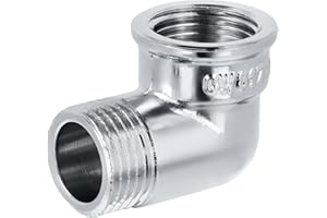 HYDROBIL Codo de Latón Cromado 1/2" BSP (18,6mm) Hembra x 1/2" BSP (21mm) Macho, Accesorios de Plomería para Tubería de Agua, Accesorio Roscado de Fontanería, 10 Bar, Max. Temp. 95°C