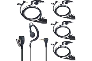 YNIBST 2.5 mm Connecteur Oreillette Mono PTT pour Talkie-Walkie, Casque en Forme de G avec Microphone, Compatible avec Motorola Talkabout TLKR T62, T82, T82 Extreme, T92 H2O Radios (Lot de 5)